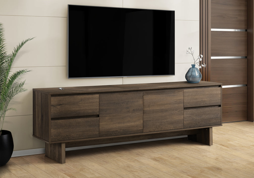 TV STAND - 72""L / DARK BROWN WOOD-LOOK WITH STORAGE