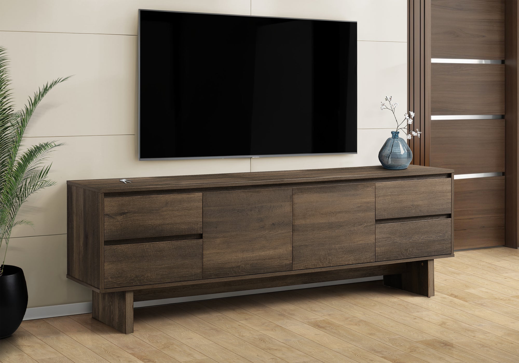 TV STAND - 72""L / DARK BROWN WOOD-LOOK WITH STORAGE
