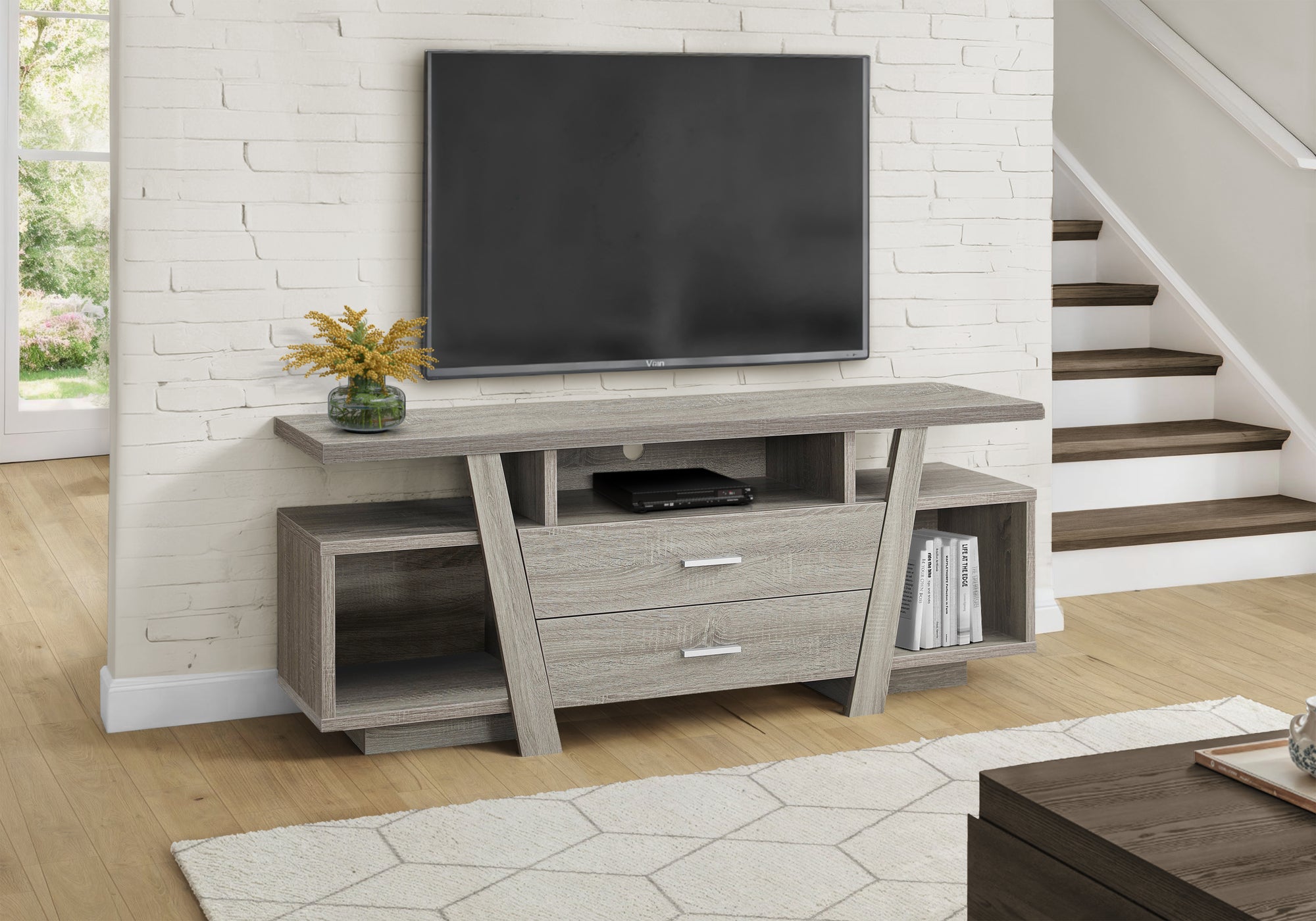 TV STAND - 60""L / DARK TAUPE WITH 2 STORAGE DRAWERS