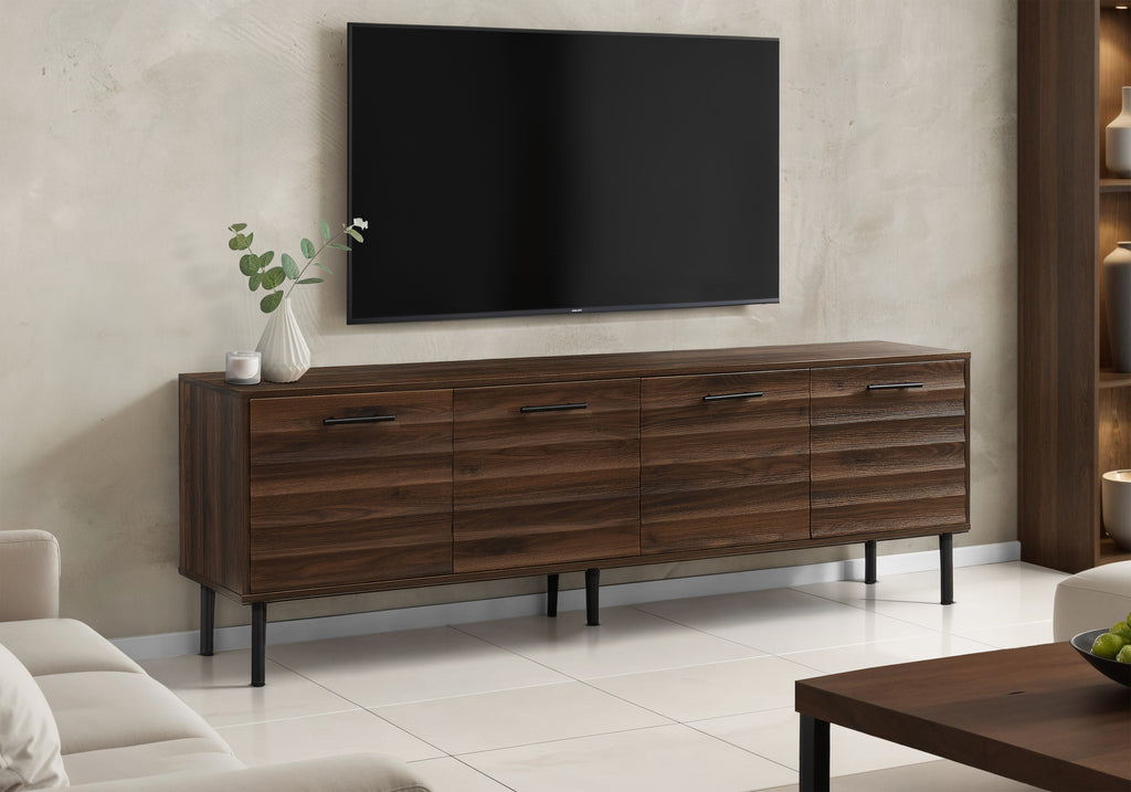 TV STAND - 72""L / DARK BROWN WOOD-LOOK WITH 4 DOORS