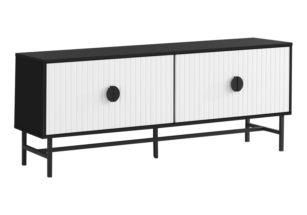 TV STAND - 60""L / BLACK / WHITE DOORS WITH BLACK METAL