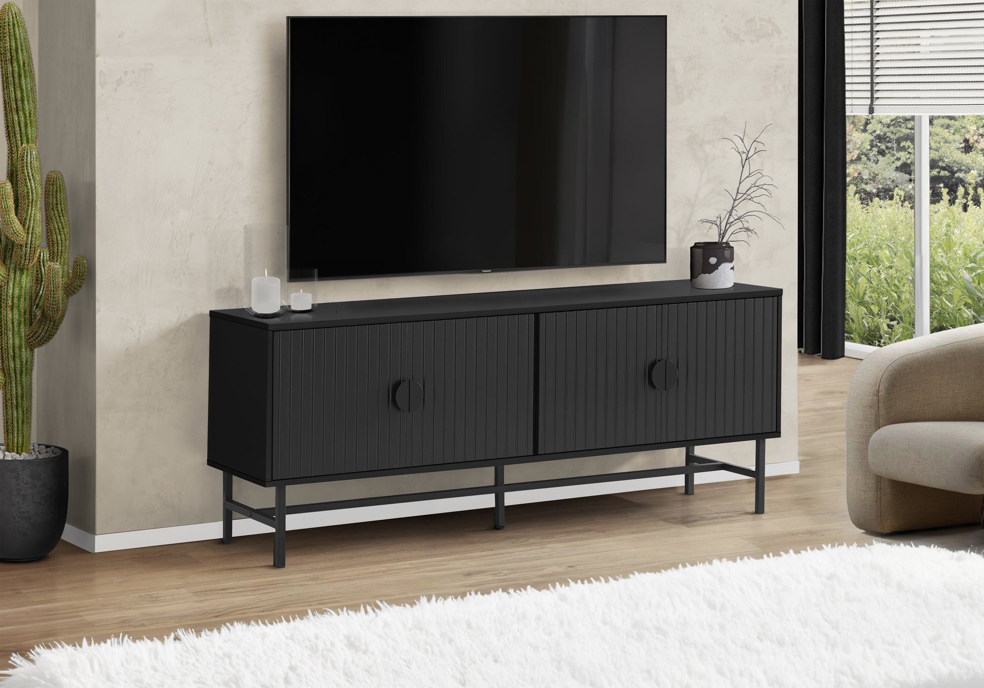TV STAND - 60""L / BLACK WITH BLACK METAL