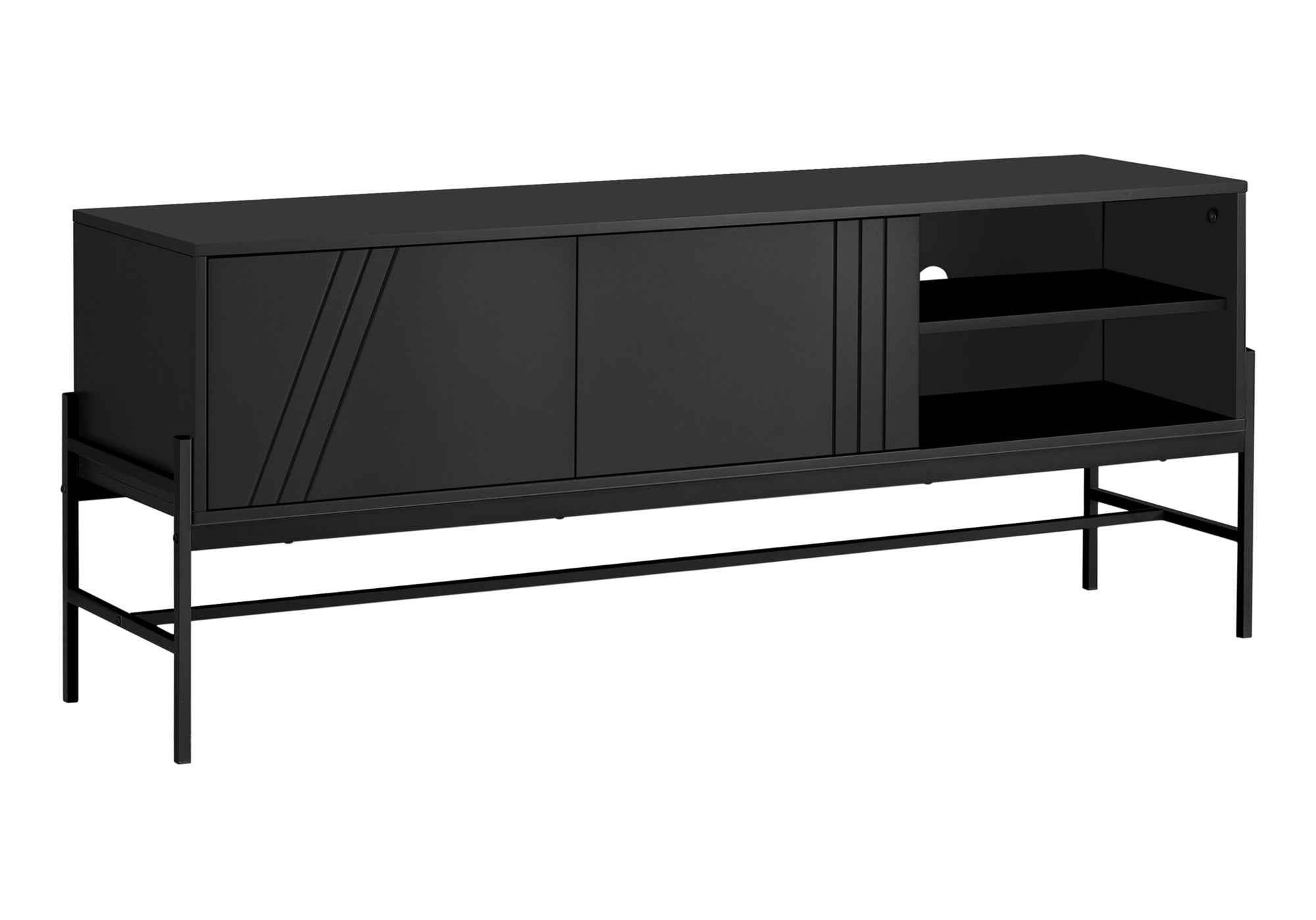 TV STAND - 60""L / BLACK / BLACK METAL WITH STORAGE