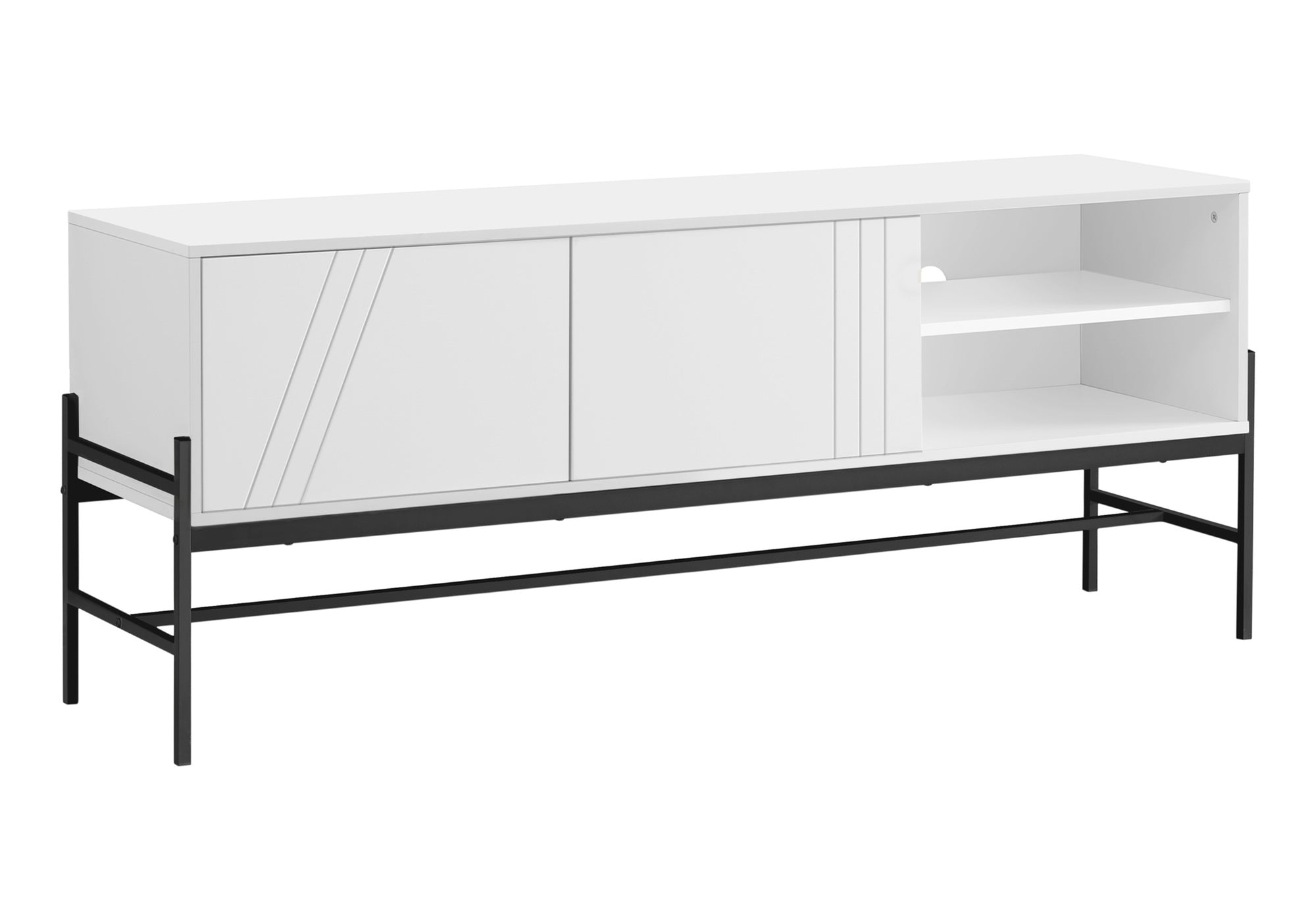 TV STAND - 60""L / WHITE / BLACK METAL WITH STORAGE