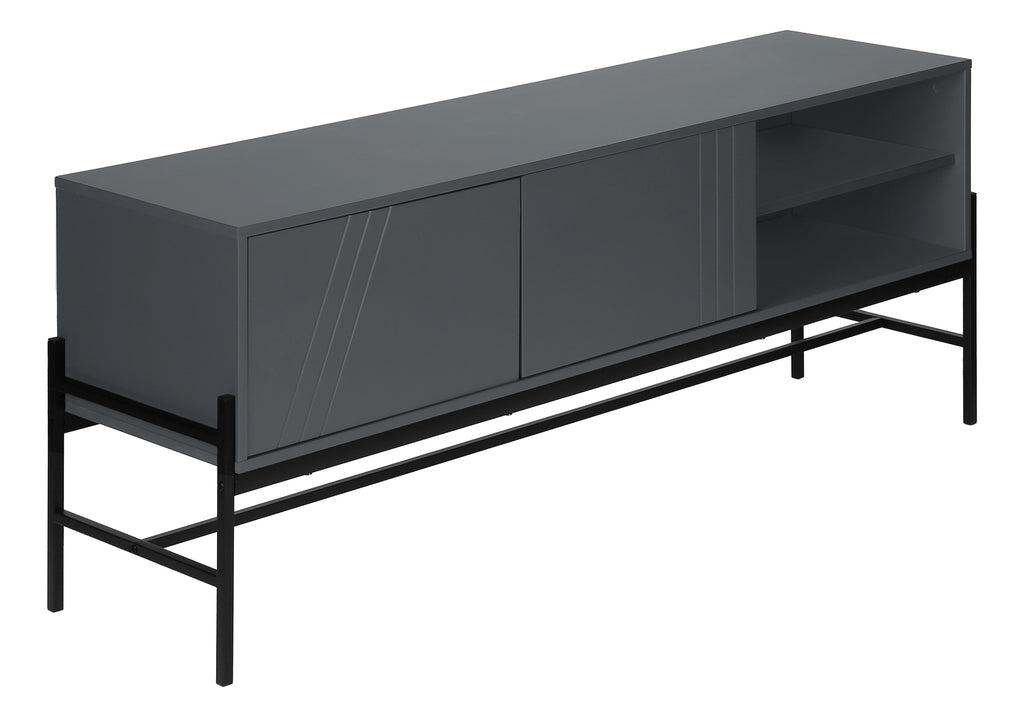 TV STAND - 60""L / GREY / BLACK METAL WITH STORAGE