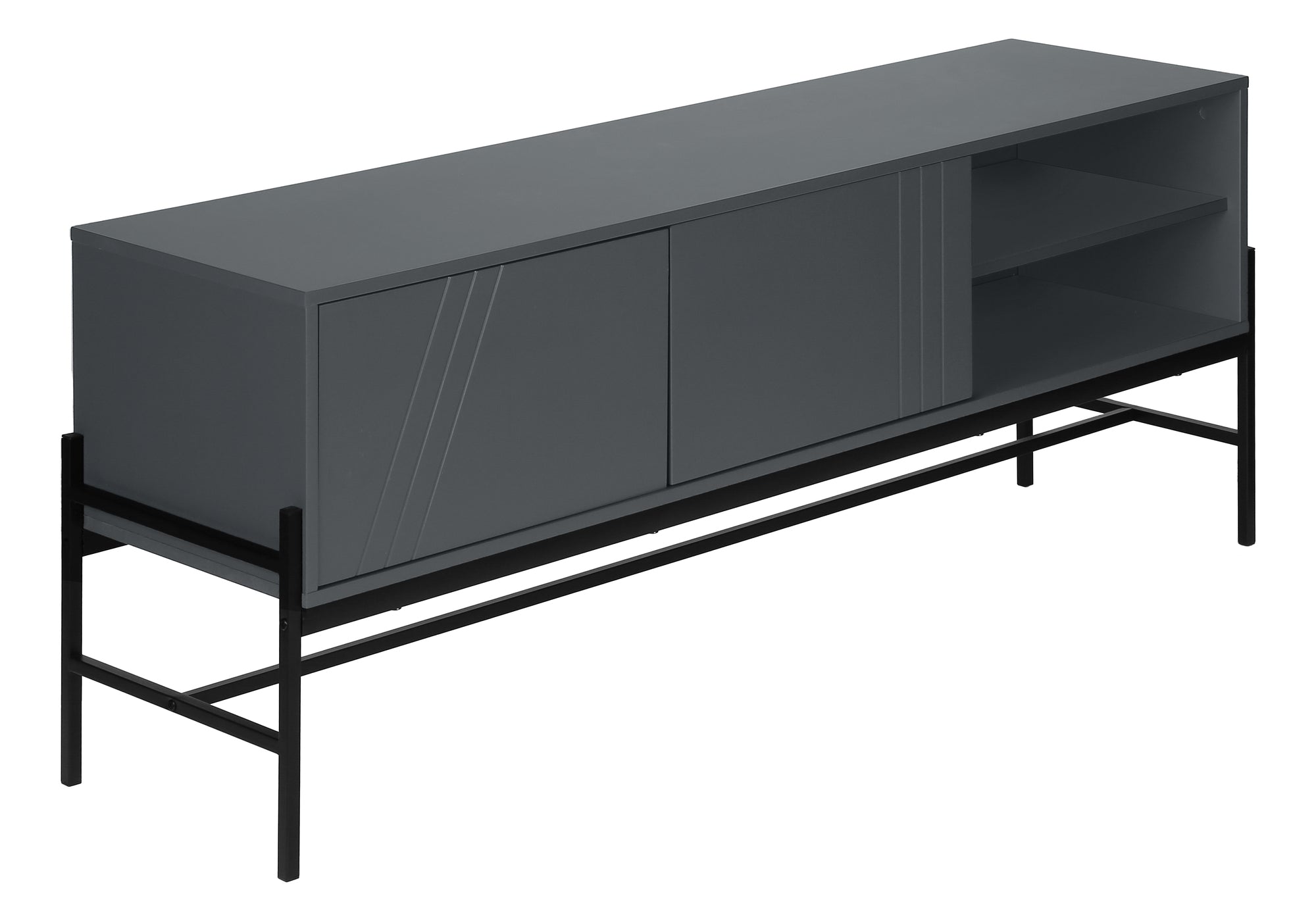 TV STAND - 60""L / GREY / BLACK METAL WITH STORAGE