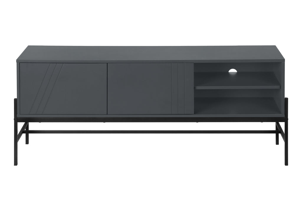 TV STAND - 60""L / GREY / BLACK METAL WITH STORAGE