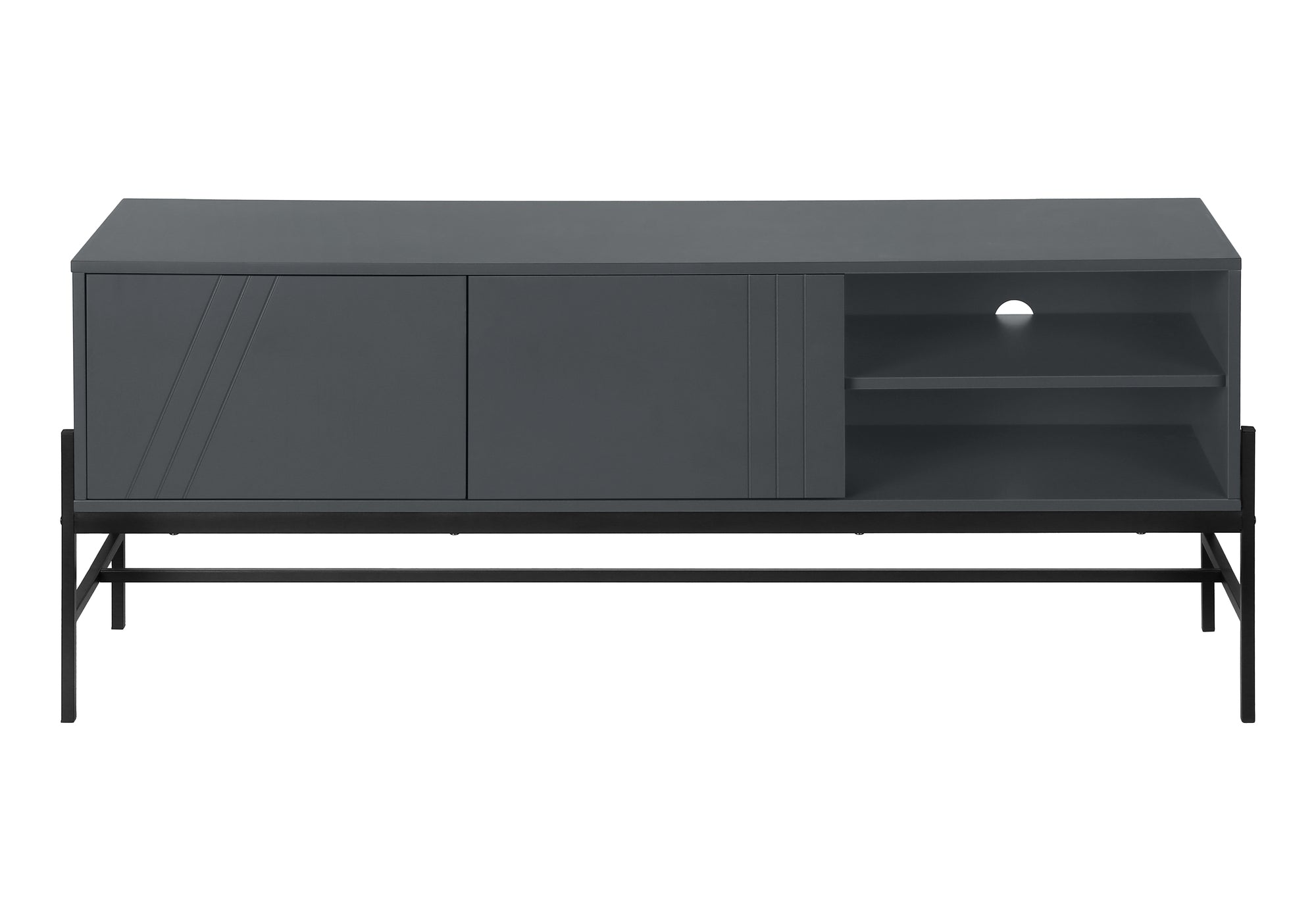 TV STAND - 60""L / GREY / BLACK METAL WITH STORAGE
