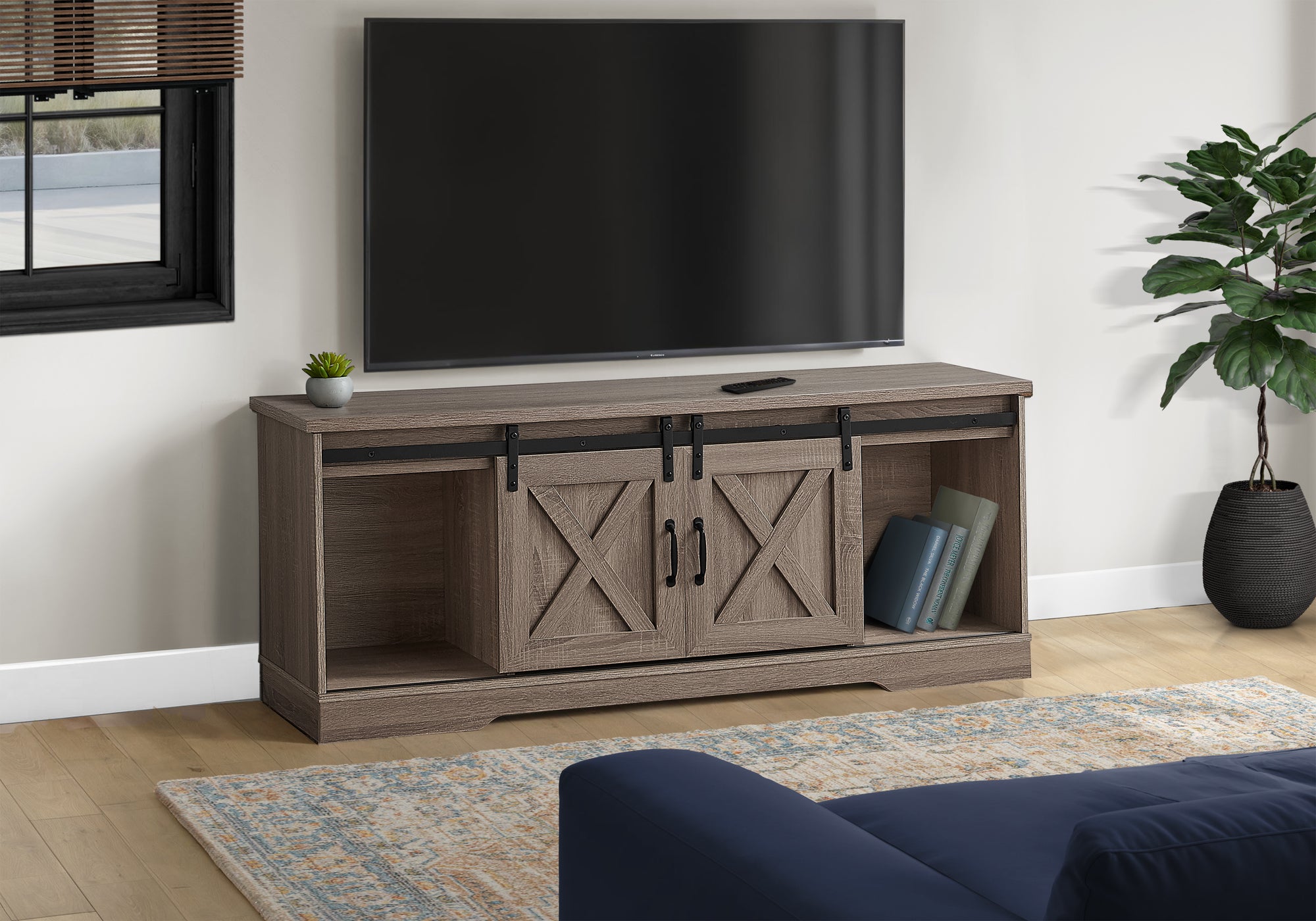 TV STAND - 60""L / DARK TAUPE WITH 2 SLIDING DOORS