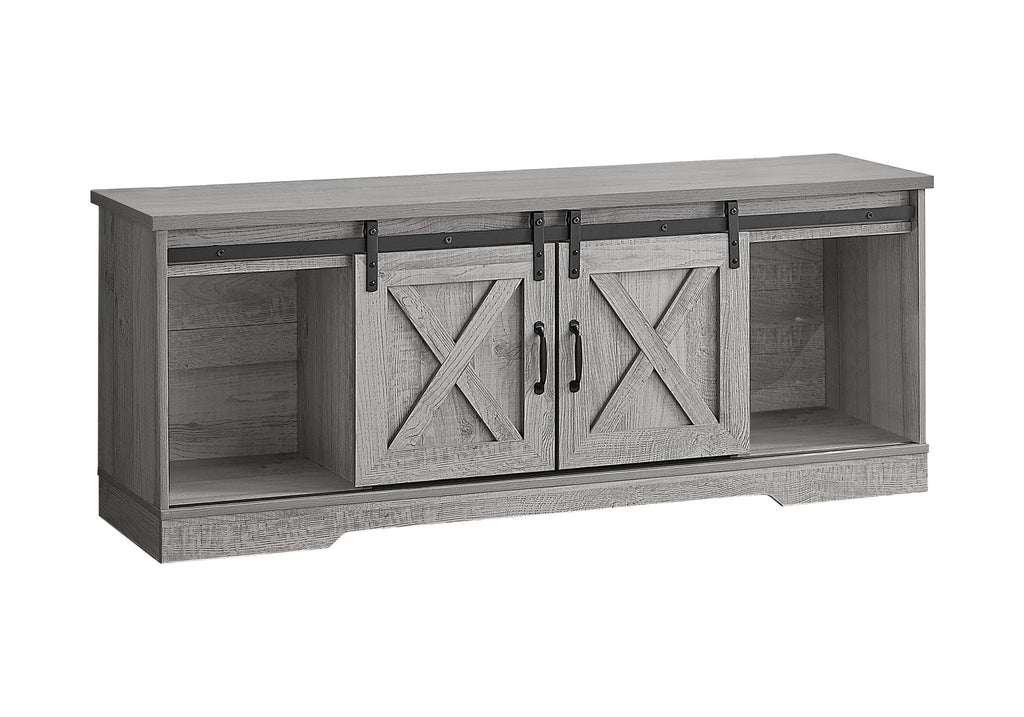 TV STAND - 60""L / GREY WITH 2 SLIDING DOORS
