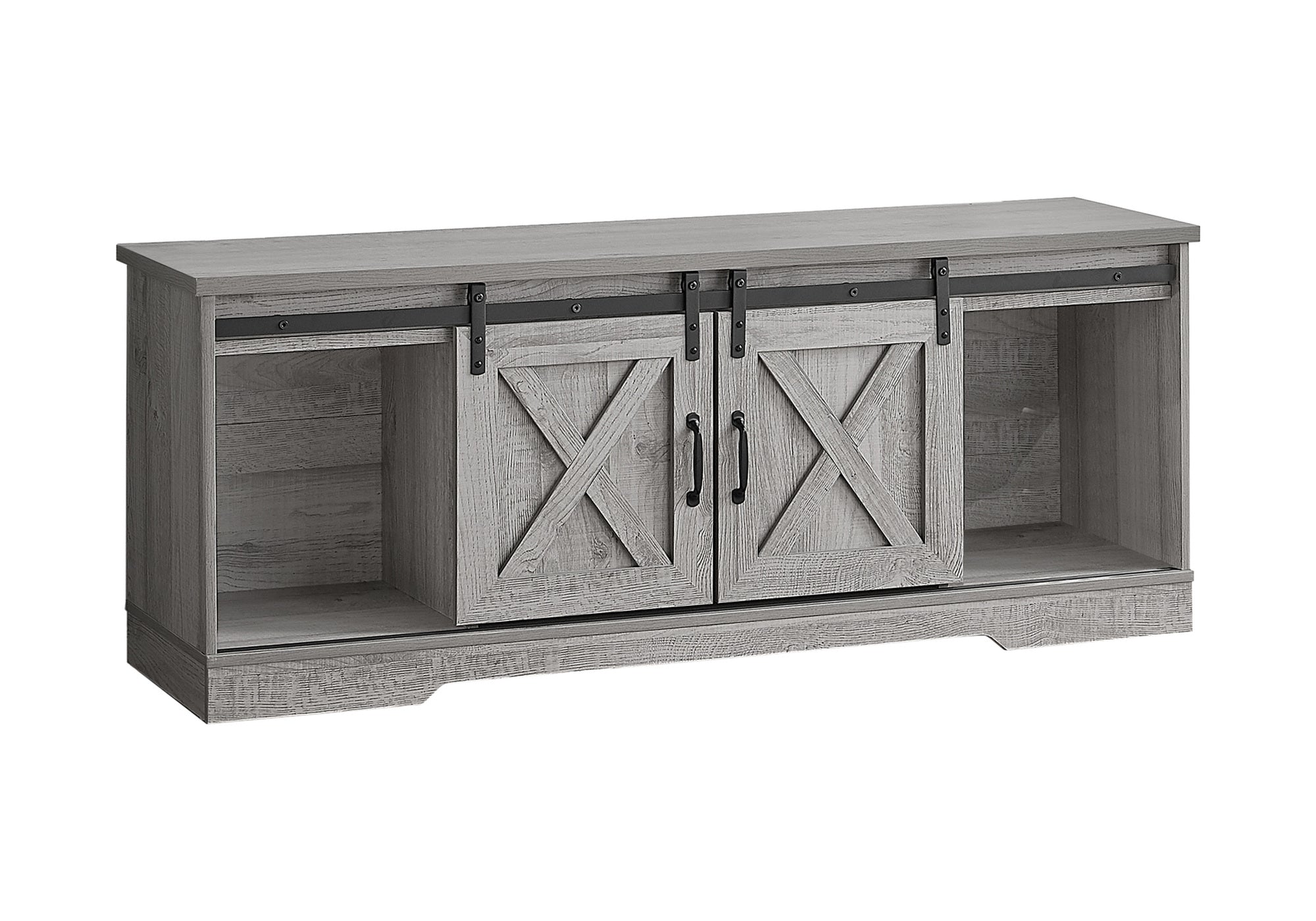 TV STAND - 60""L / GREY WITH 2 SLIDING DOORS