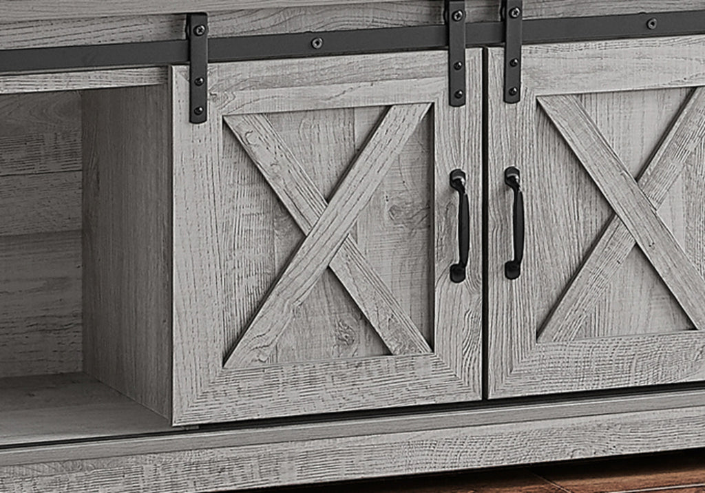 TV STAND - 60""L / GREY WITH 2 SLIDING DOORS