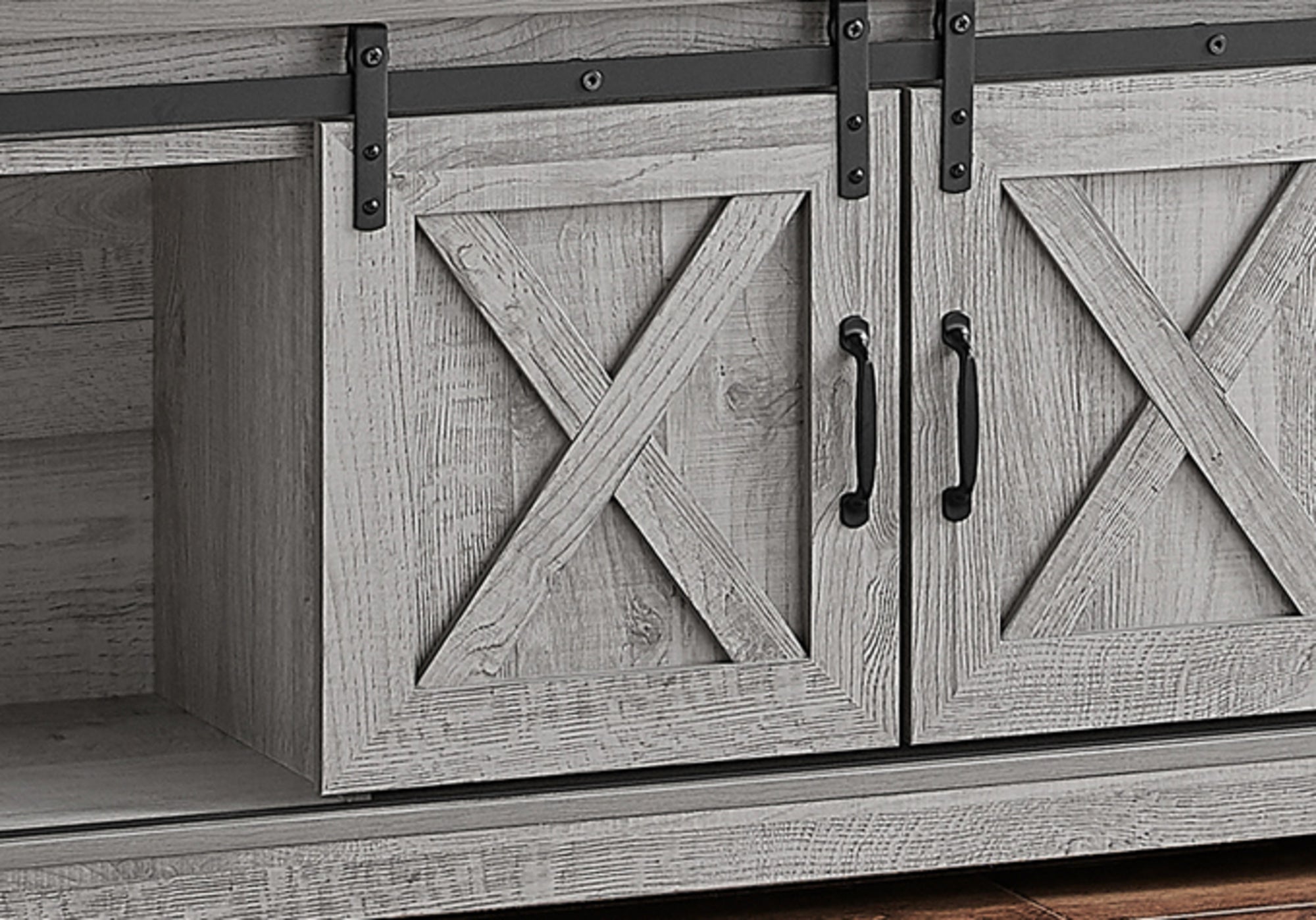 TV STAND - 60""L / GREY WITH 2 SLIDING DOORS