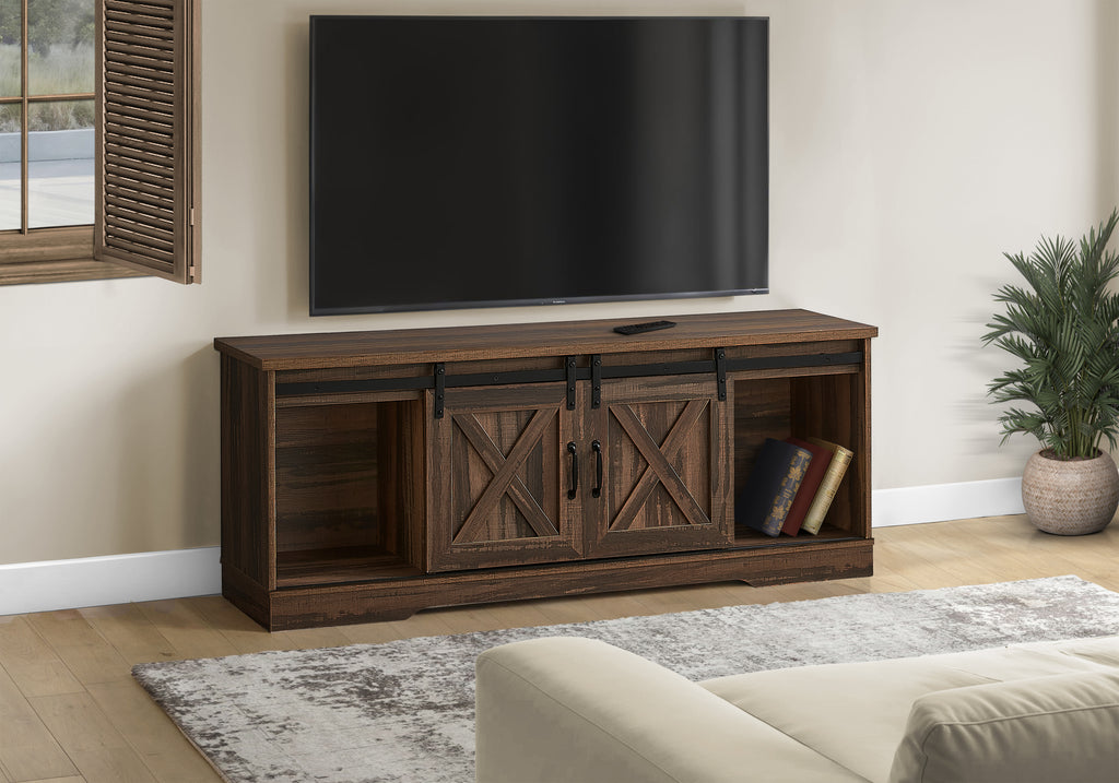 TV STAND - 60""L / BROWN RECLAIMED-LOOK / 2 SLIDING DOORS