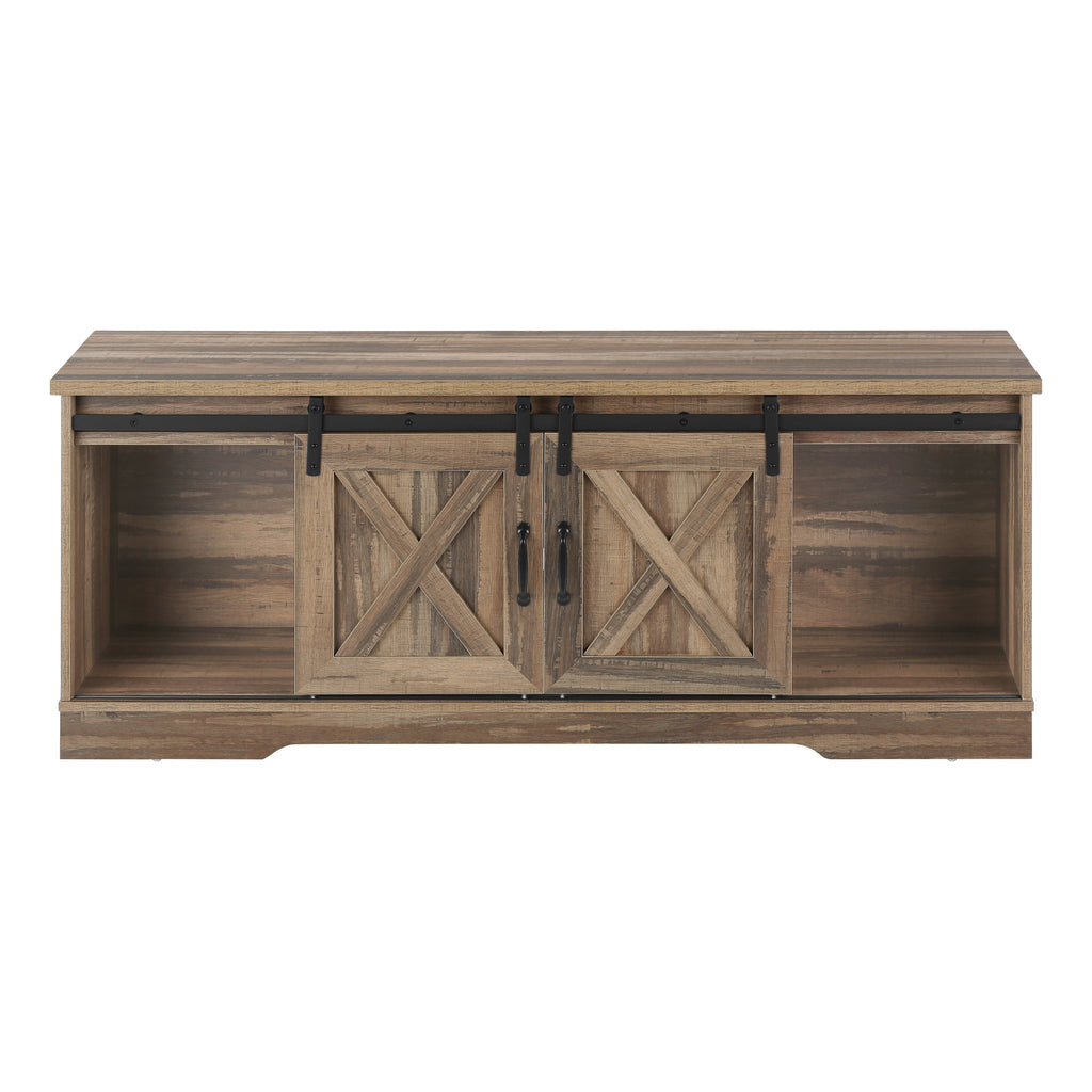 TV STAND - 60""L / BROWN RECLAIMED-LOOK / 2 SLIDING DOORS