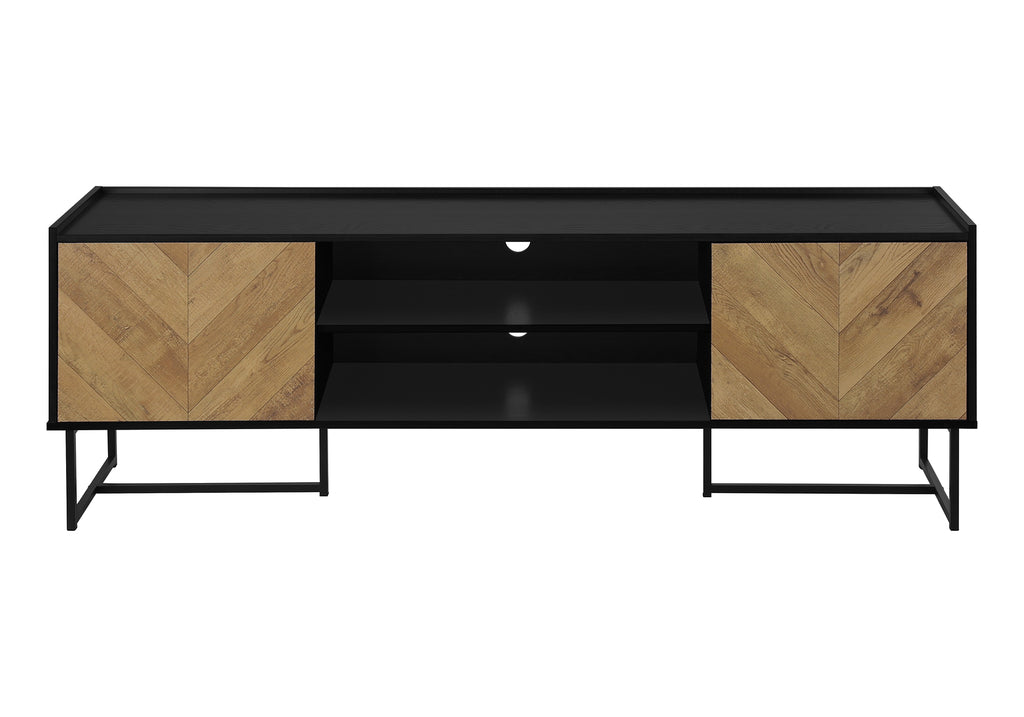 TV STAND - 72""L / BLACK  / METAL WITH 2 WOOD-LOOK DOORS