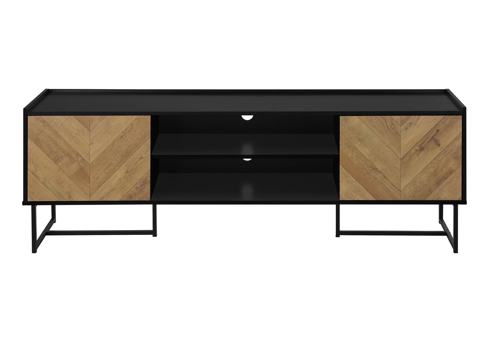 TV STAND - 72""L / BLACK  / METAL WITH 2 WOOD-LOOK DOORS