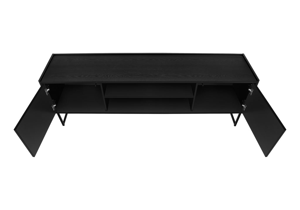 TV STAND - 72""L / BLACK  / METAL WITH 2 WOOD-LOOK DOORS