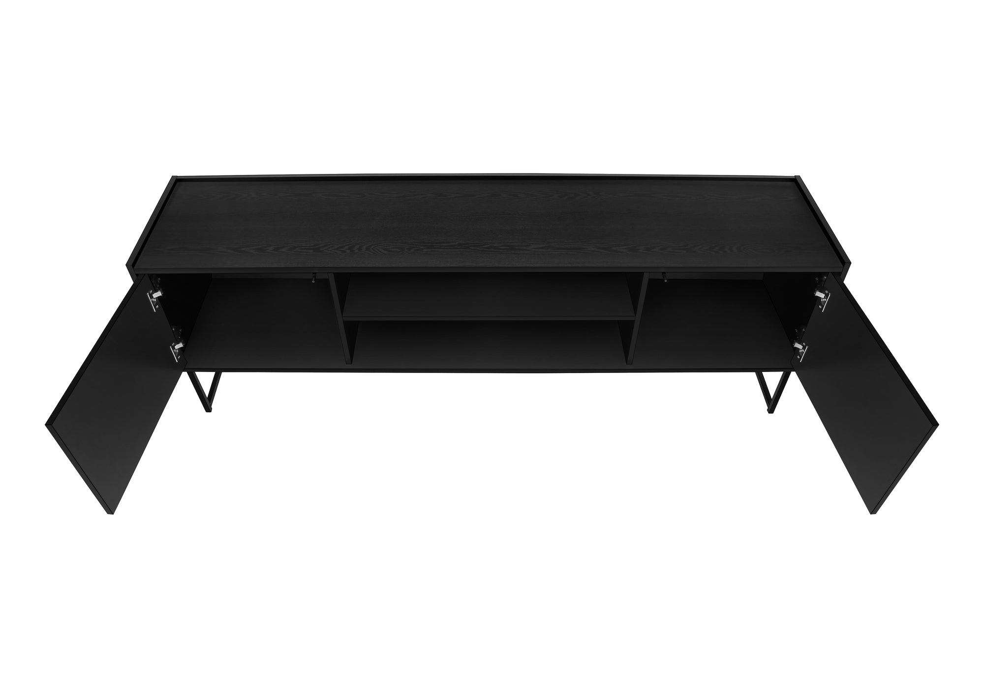 TV STAND - 72""L / BLACK  / METAL WITH 2 WOOD-LOOK DOORS