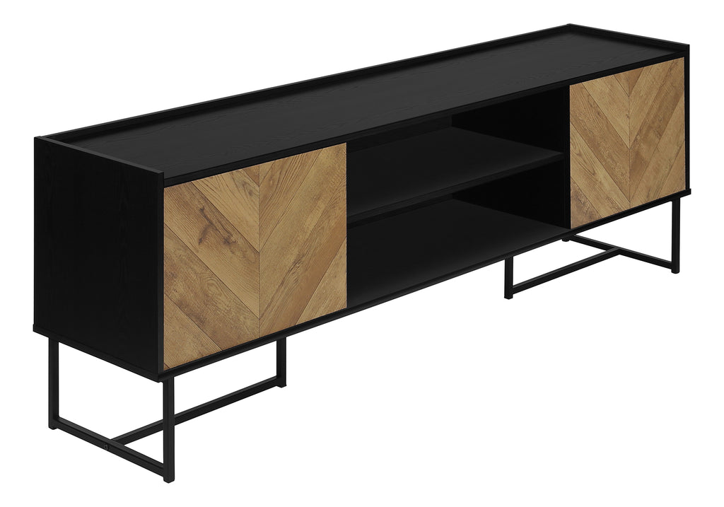 TV STAND - 72""L / BLACK  / METAL WITH 2 WOOD-LOOK DOORS
