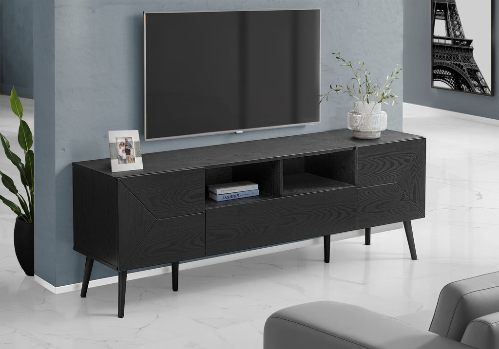 TV STAND - 72""L / BLACK WOOD-LOOK WITH STORAGE