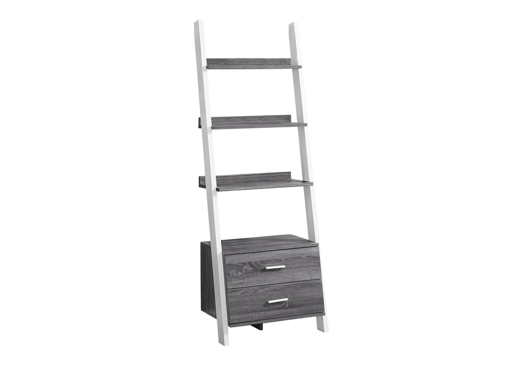 BOOKCASE - 69""H / GREY-WHITE LADDER WITH 2 STORAGE DRAWER