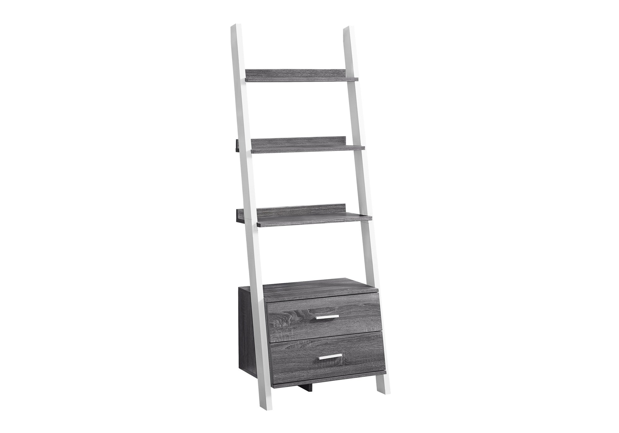 BOOKCASE - 69""H / GREY-WHITE LADDER WITH 2 STORAGE DRAWER