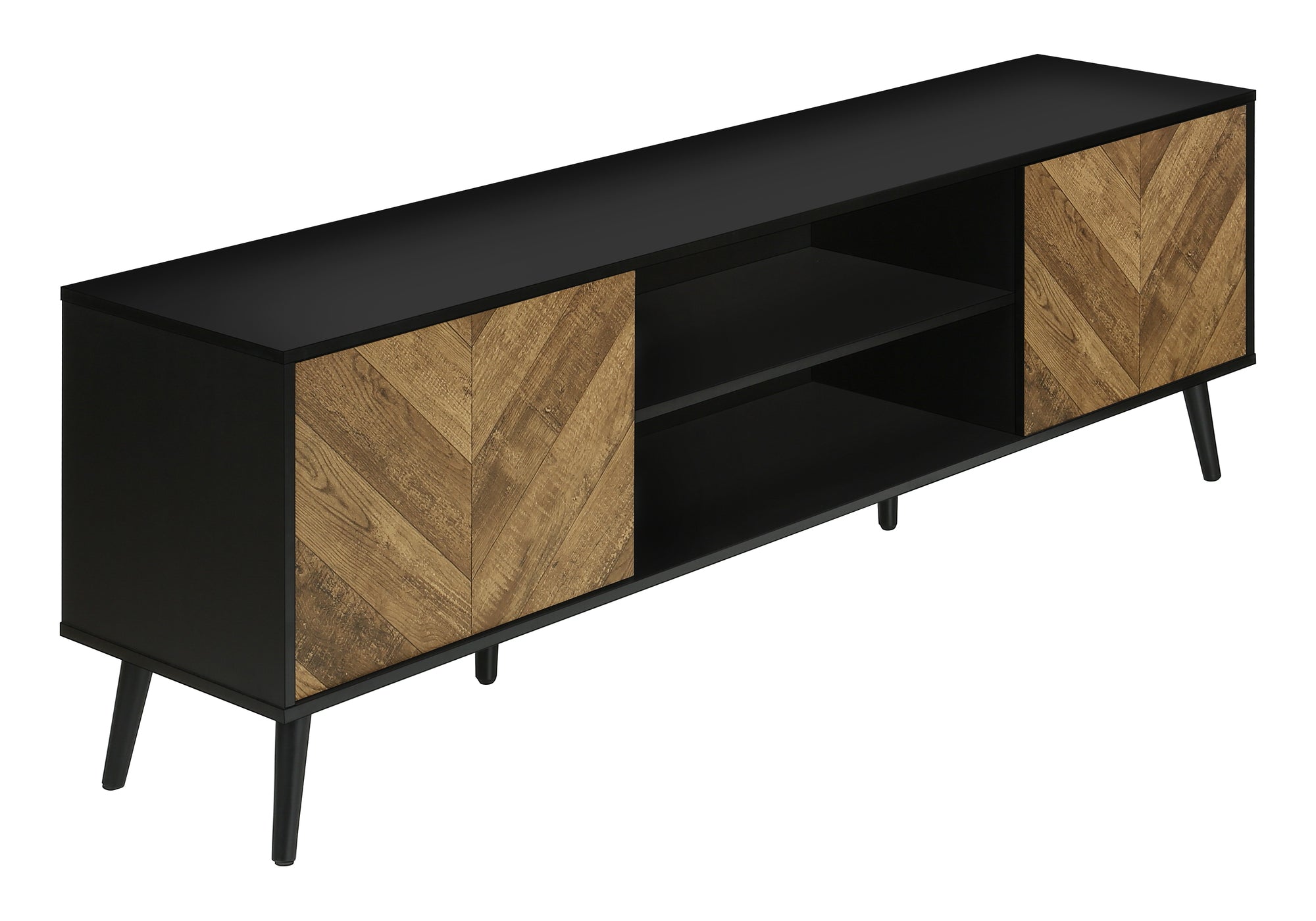 TV STAND - 72""L / BLACK WITH 2 WOOD-LOOK DOORS
