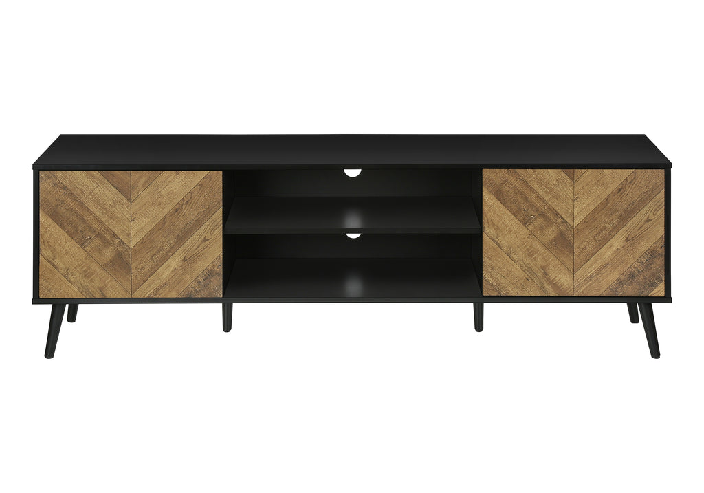 TV STAND - 72""L / BLACK WITH 2 WOOD-LOOK DOORS
