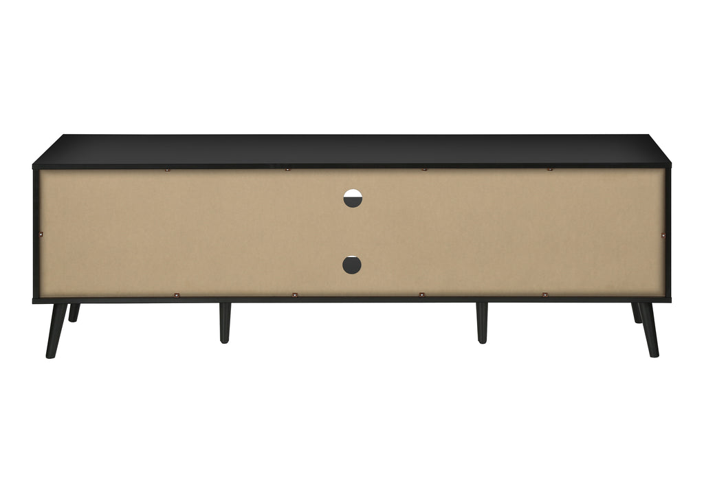 TV STAND - 72""L / BLACK WITH 2 WOOD-LOOK DOORS