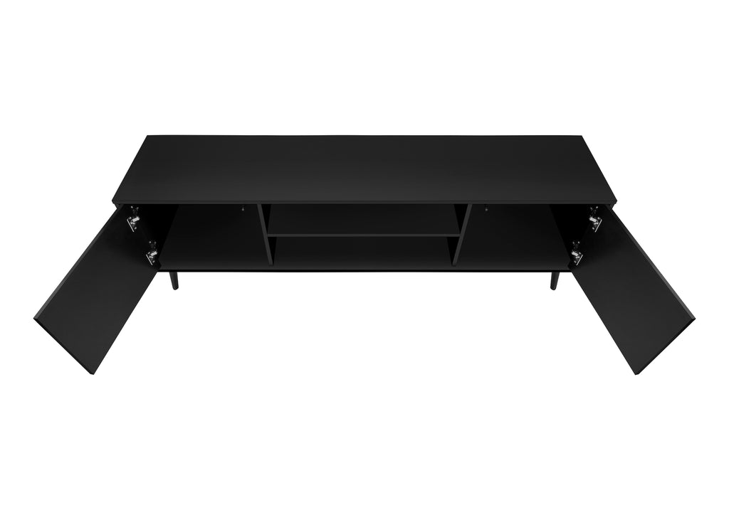 TV STAND - 72""L / BLACK WITH 2 WOOD-LOOK DOORS