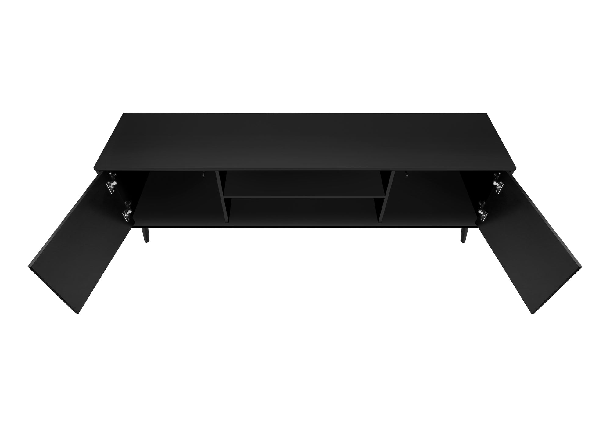 TV STAND - 72""L / BLACK WITH 2 WOOD-LOOK DOORS