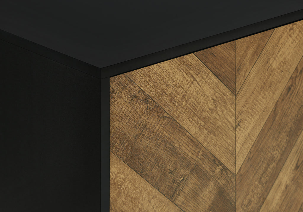 TV STAND - 72""L / BLACK WITH 2 WOOD-LOOK DOORS