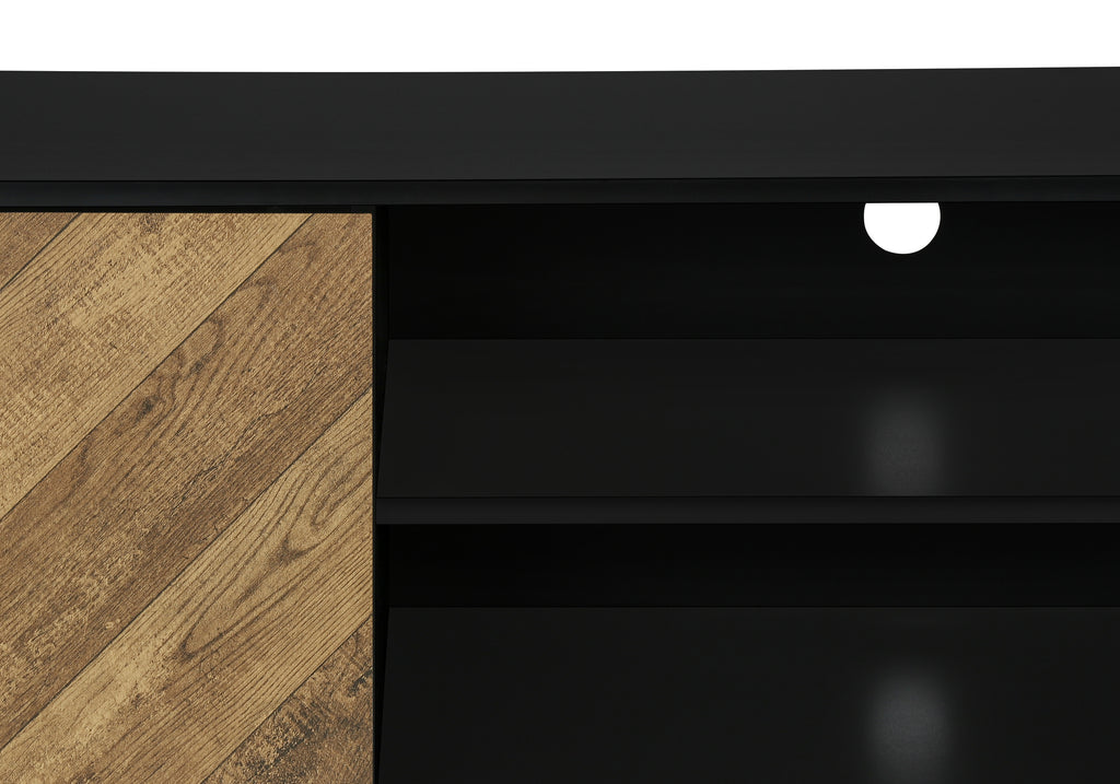 TV STAND - 72""L / BLACK WITH 2 WOOD-LOOK DOORS