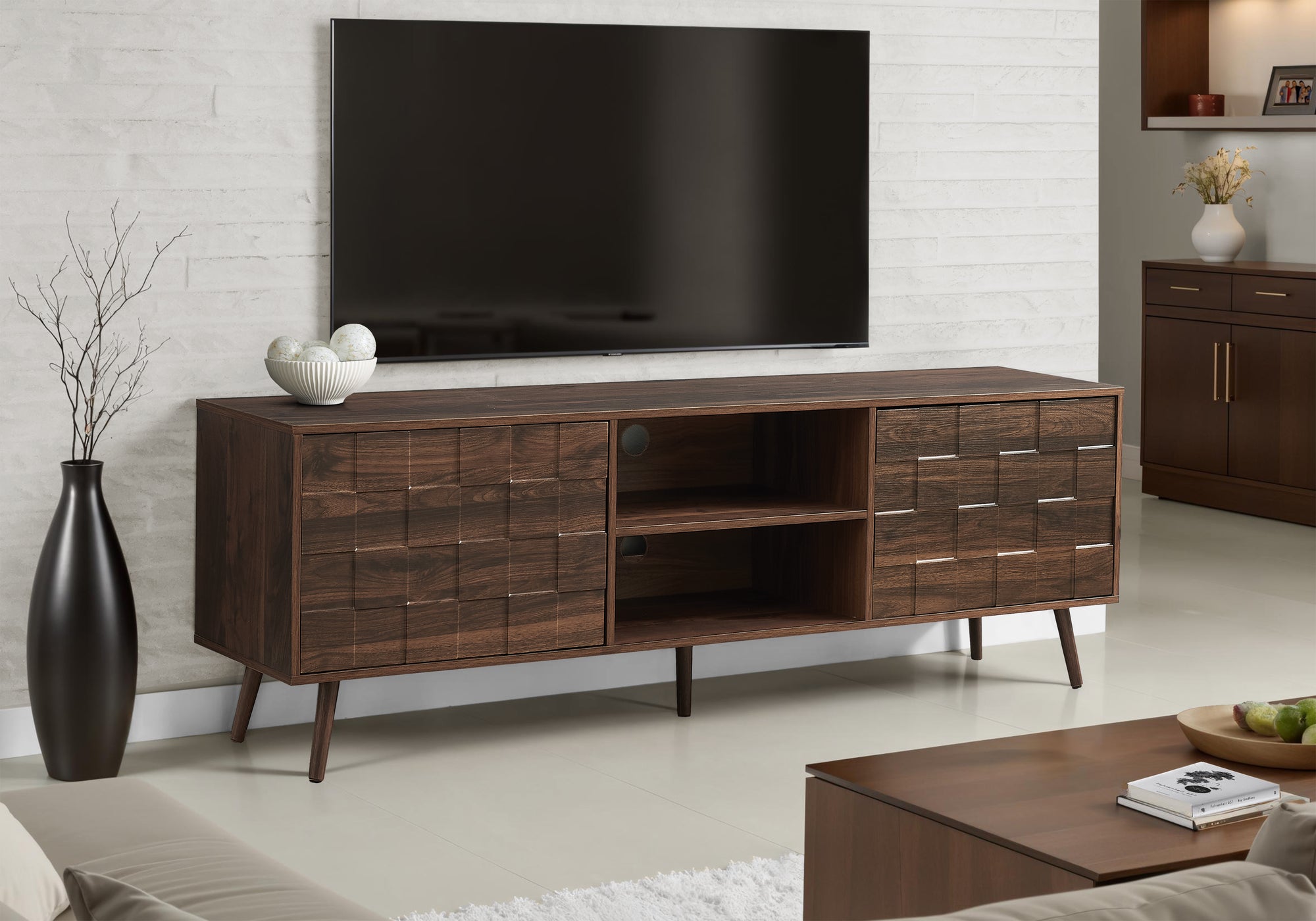 TV STAND - 72""L / DARK WALNUT WITH STORAGE