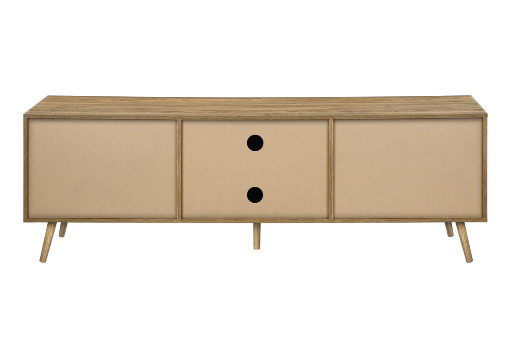 TV STAND - 72""L / LIGHT WALNUT / SEAGRASS-LOOK WITH 3 DOORS