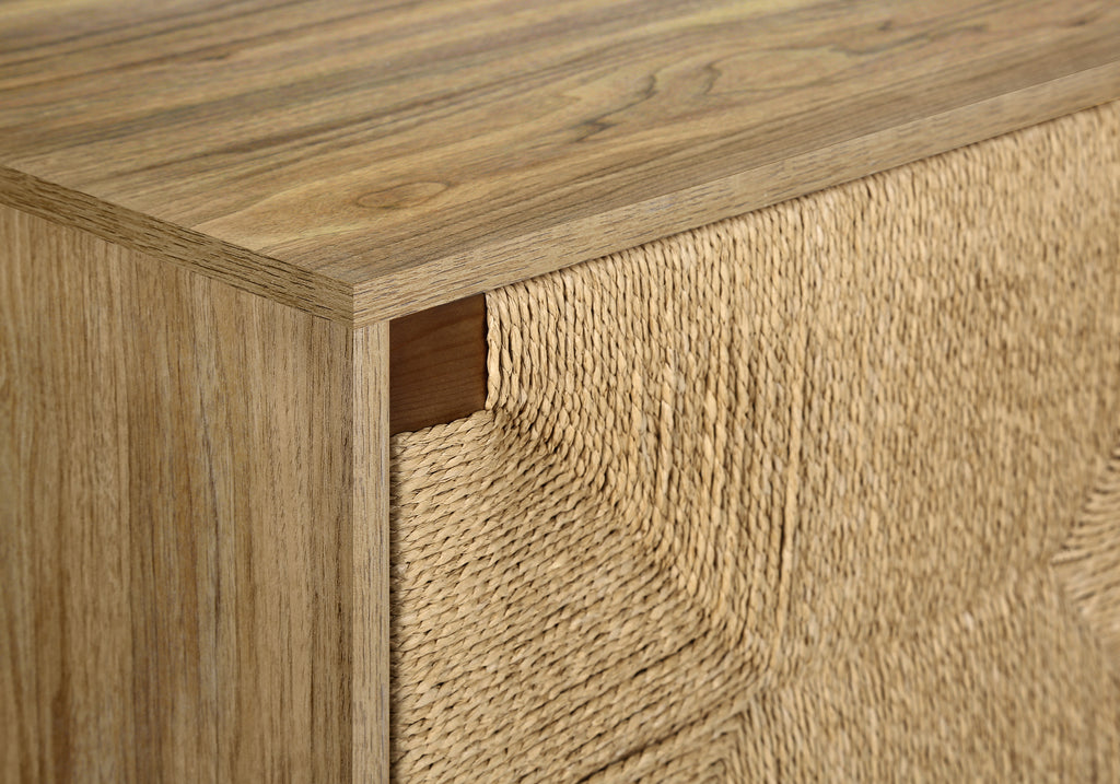 TV STAND - 72""L / LIGHT WALNUT / SEAGRASS-LOOK WITH 3 DOORS