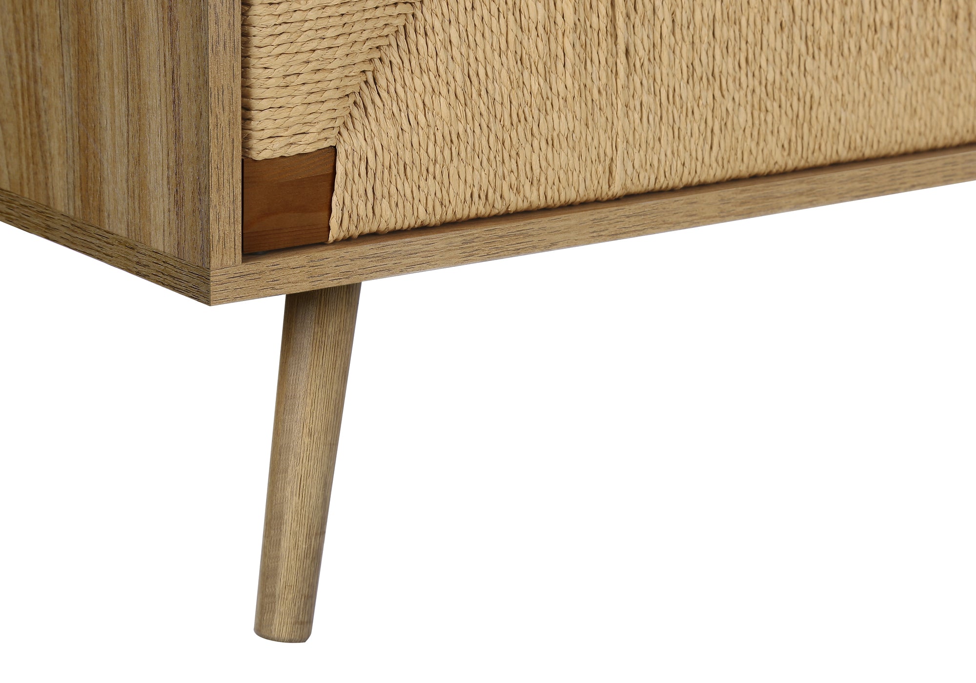 TV STAND - 72""L / LIGHT WALNUT / SEAGRASS-LOOK WITH 3 DOORS