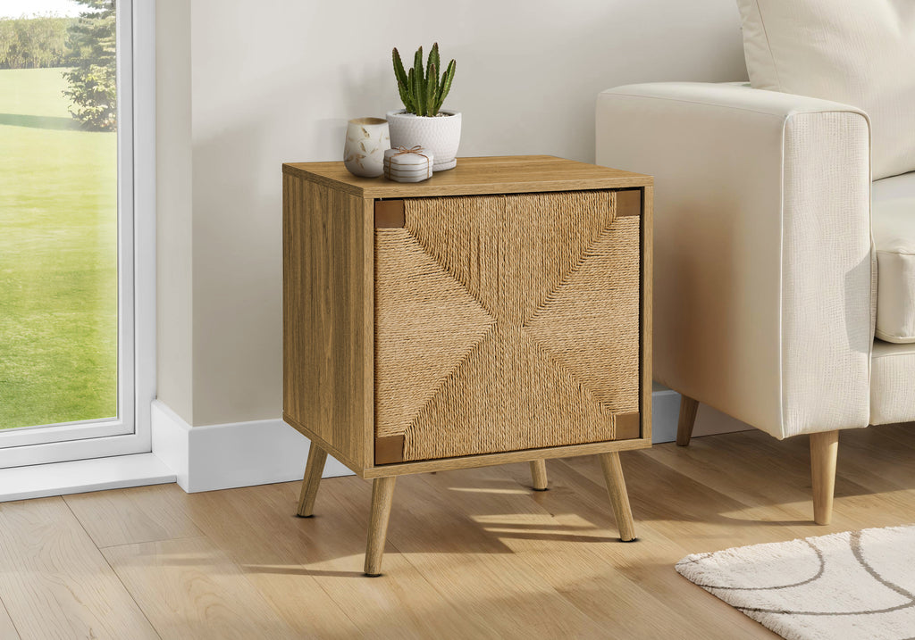 ACCENT TABLE - 23""H / LIGHT WALNUT / SEAGRASS-LOOK END TABLE