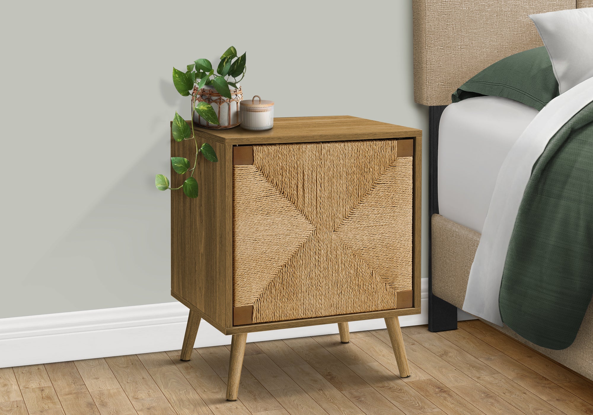 ACCENT TABLE - 23""H / LIGHT WALNUT / SEAGRASS-LOOK END TABLE