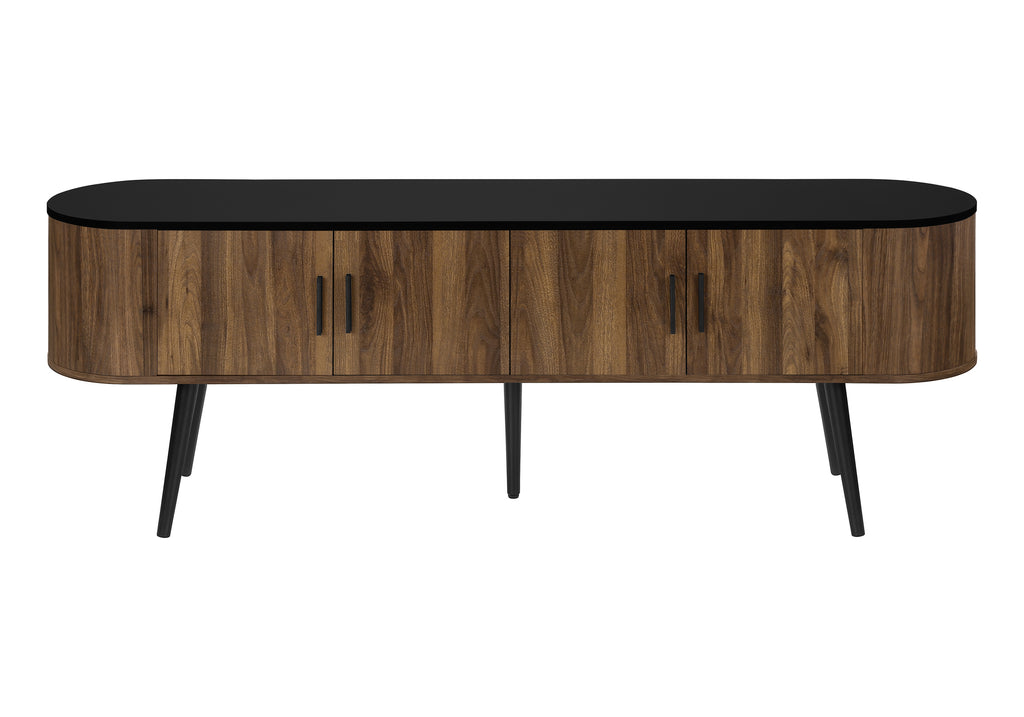 TV STAND - 72""L / BLACK WITH 4 BROWN WOOD-LOOK DOORS