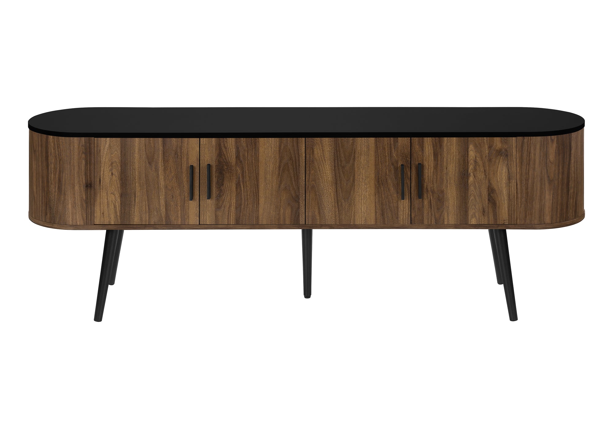 TV STAND - 72""L / BLACK WITH 4 BROWN WOOD-LOOK DOORS