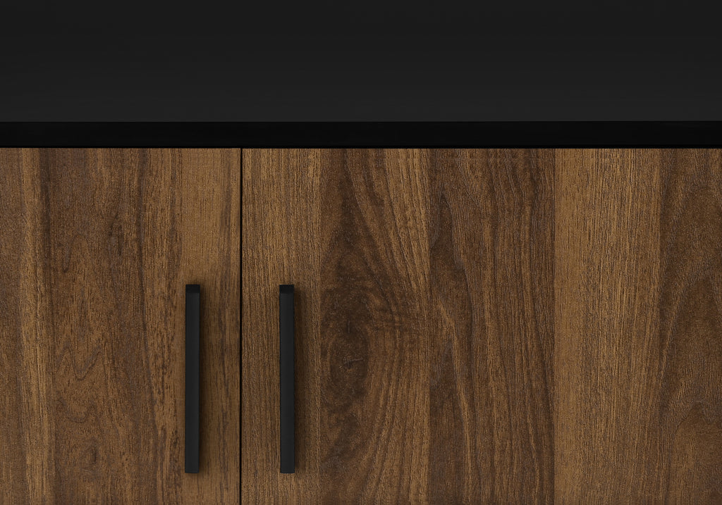TV STAND - 72""L / BLACK WITH 4 BROWN WOOD-LOOK DOORS