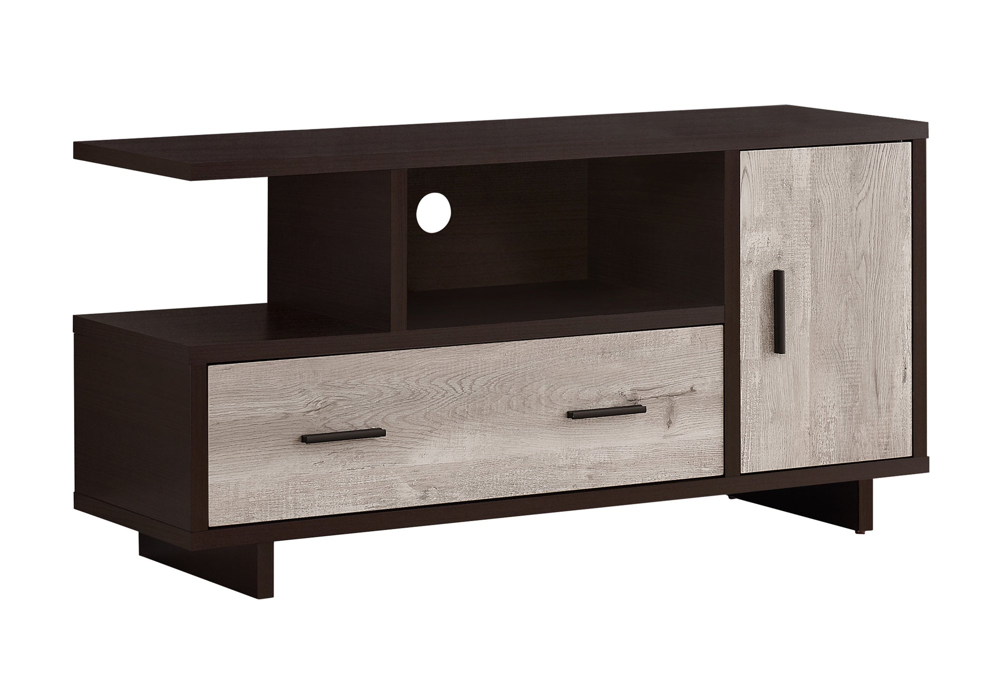 TV STAND - 48""L / ESPRESSO / TAUPE RECLAIMED WOOD-LOOK