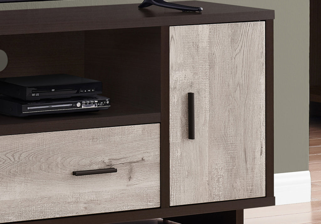 TV STAND - 48""L / ESPRESSO / TAUPE RECLAIMED WOOD-LOOK