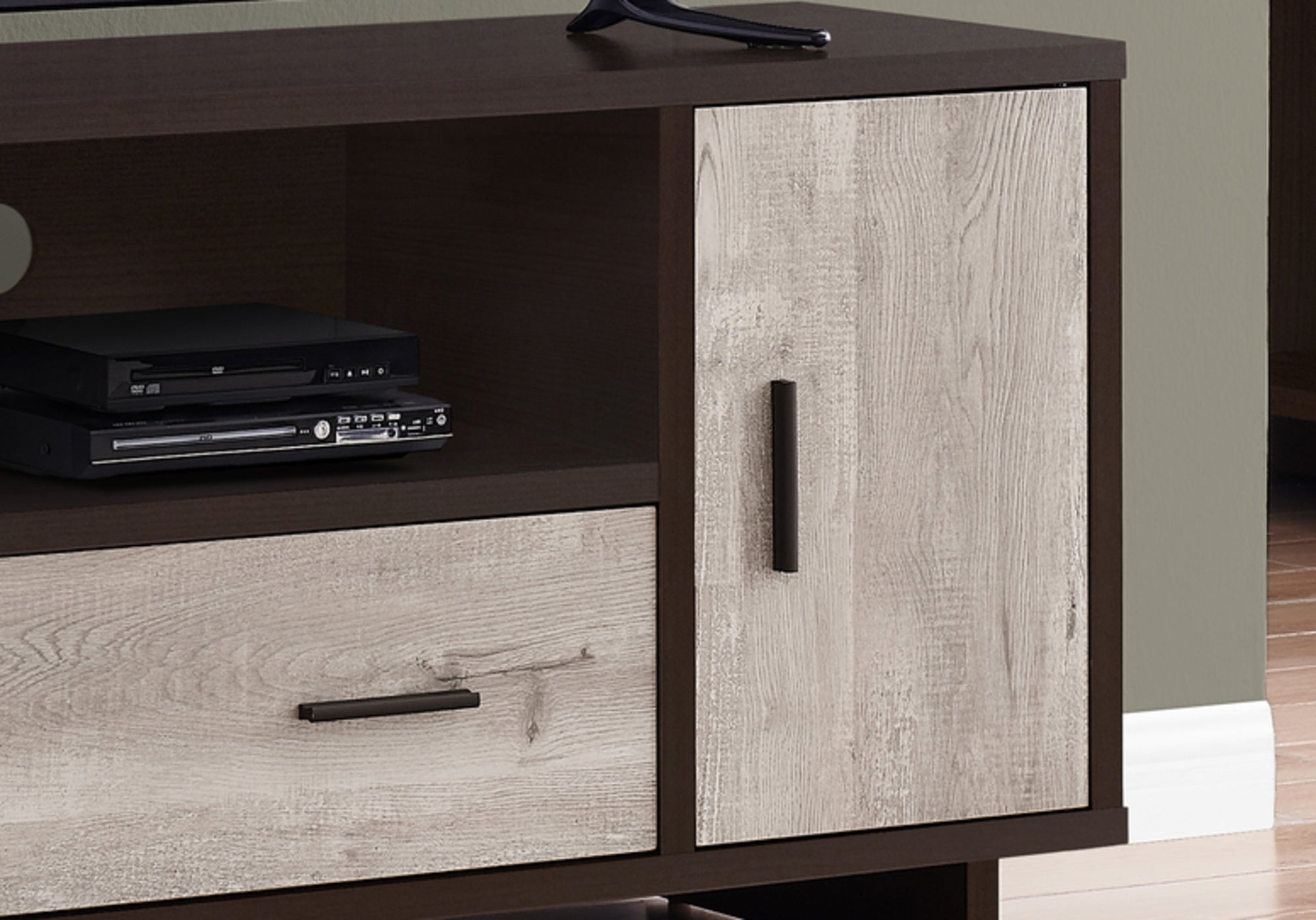 TV STAND - 48""L / ESPRESSO / TAUPE RECLAIMED WOOD-LOOK