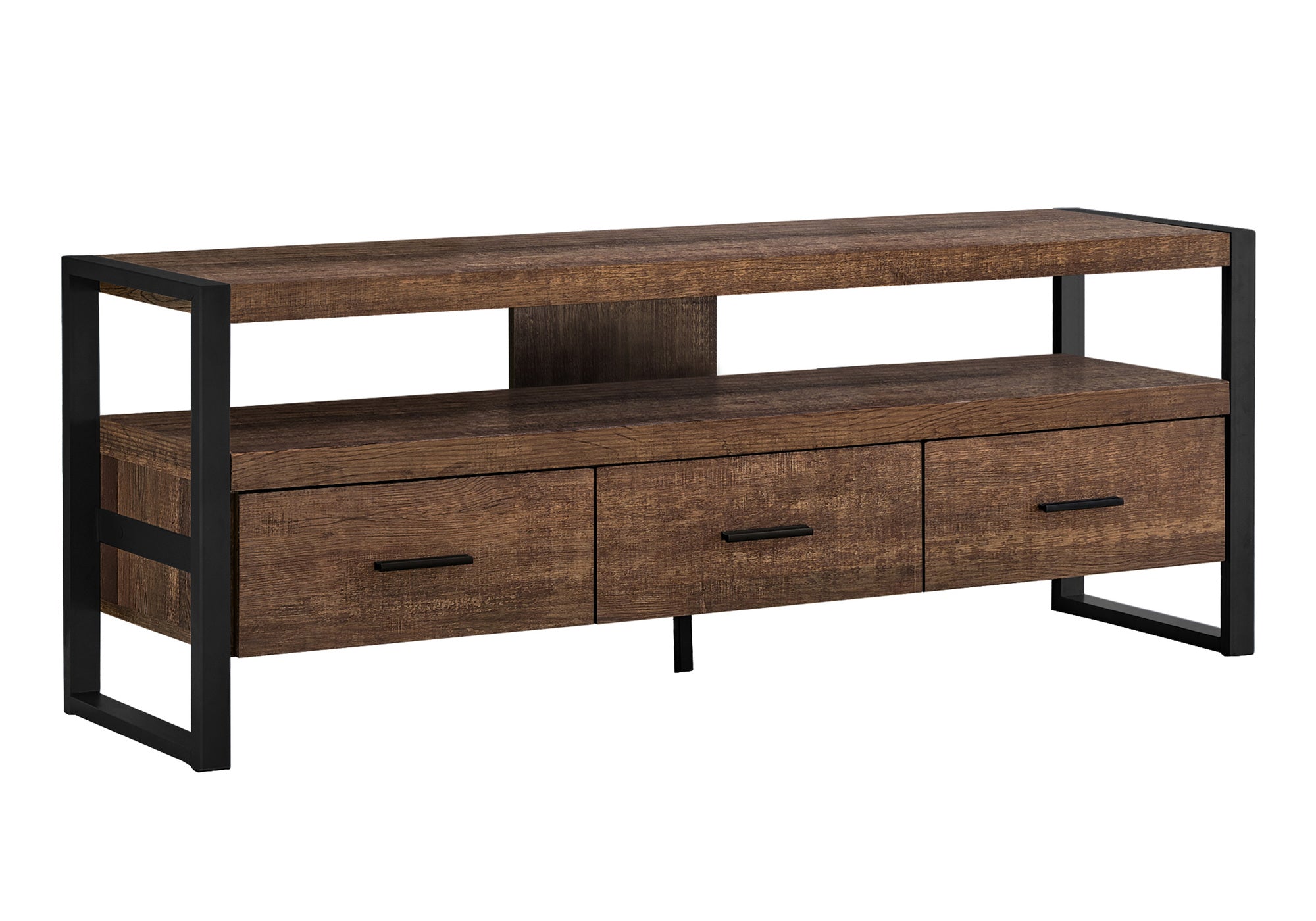 TV STAND - 60""L / BROWN RECLAIMED WOOD-LOOK / 3 DRAWERS