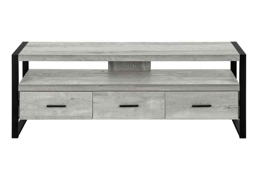 TV STAND - 60""L / GREY RECLAIMED WOOD-LOOK / 3 DRAWERS