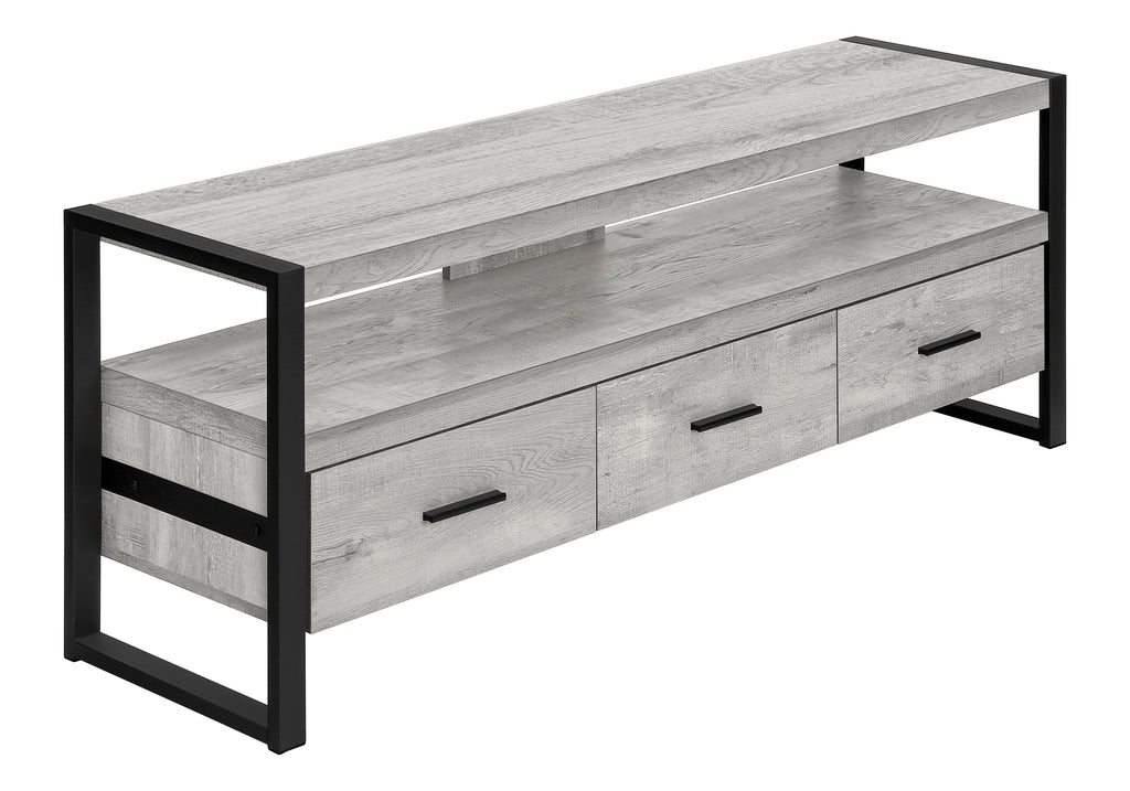 TV STAND - 60""L / GREY RECLAIMED WOOD-LOOK / 3 DRAWERS