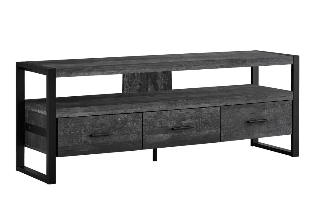 TV STAND - 60""L / BLACK RECLAIMED WOOD-LOOK / 3 DRAWERS